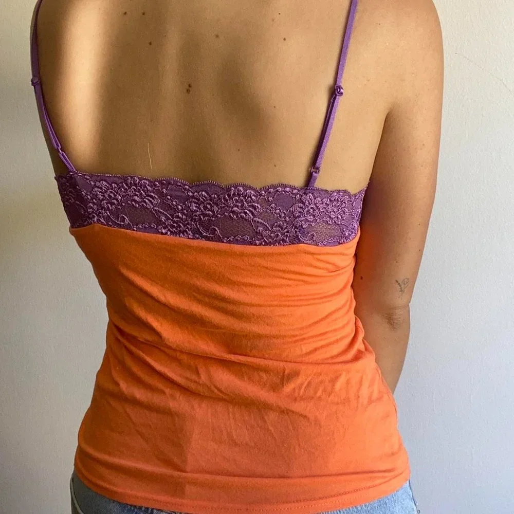 VS Moda International Women's Orange & Purple Lacey Tank Sz M EUC - Picture 4 of 9